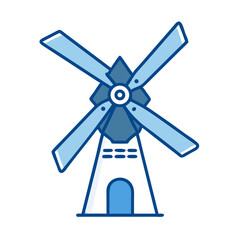Blue windmill icon in minimalist flat design  