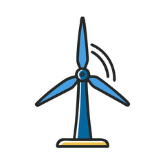 Wind turbine icon in flat design with blue and yellow colors  