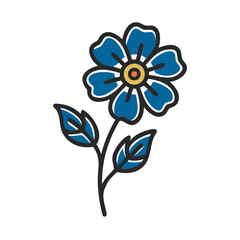 Blue flower illustration with green leaves 