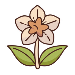 Simple flower illustration with green leaves and soft colors  