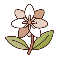 Simple line illustration of a flower with green leaves  