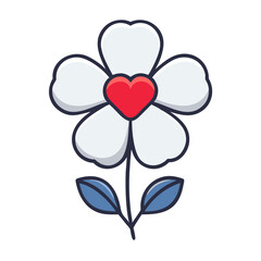 White flower with heart symbol in a modern, minimalist style  
