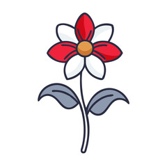 Red and white flower illustration with green leaves  