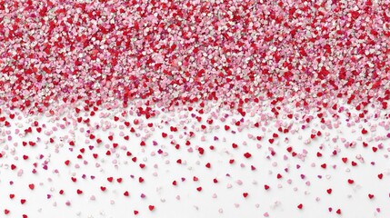 Heart-shaped sprinkles in shades of red and pink.