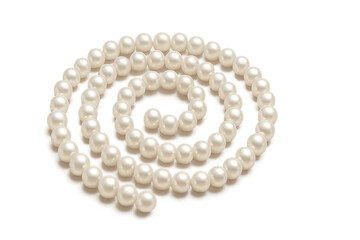 Elegant pearl necklace spiraling on transparent background