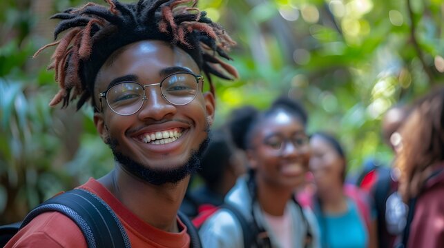 Smiling African American Man Happy Outdoor Adventure
