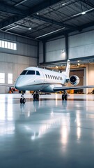 Private jet in modern hangar