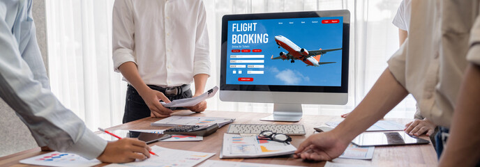 Online flight booking website provide brisk reservation system . Travel technology concept .