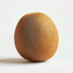 Close up of a fuzzy brown kiwi fruit on a white background skin