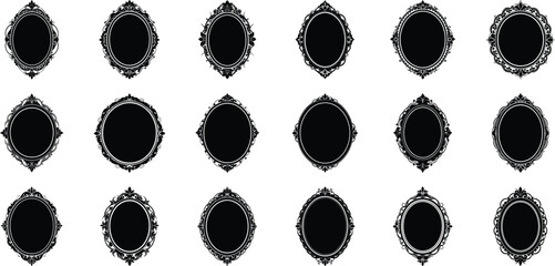 Vector art of collection of ornate oval vintage decorative frames and borders isolated on transparent background