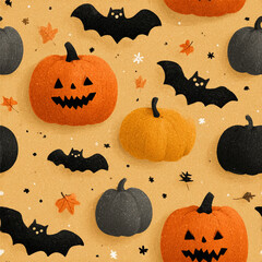 seamless pattern with pumpkins and bats, vector illustration for Halloween. suitable for printing on fabric and paper. holiday decor