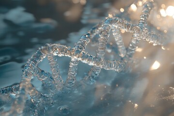 A close-up of a crystalline DNA double helix structure, seemingly frozen in time.