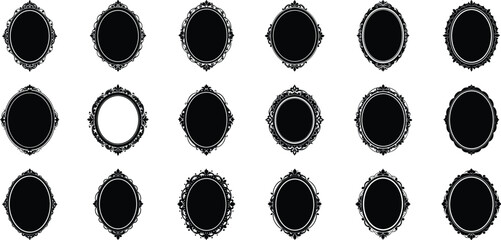 Vector art of collection of ornate vintage oval and diamond decorative frames isolated on transparent background for design elements