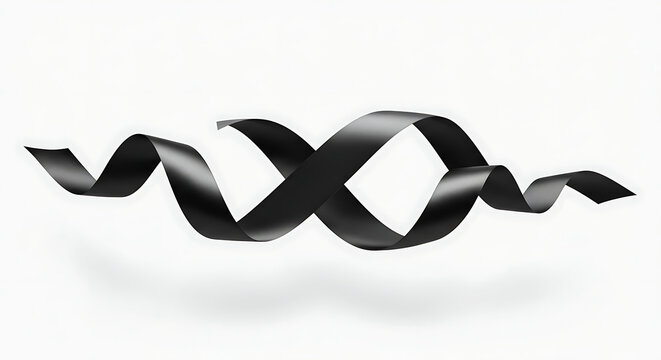 Black ribbon isolated on white background, a symbol of mourning and grief