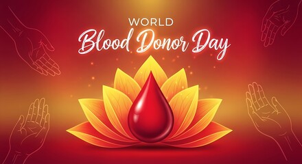 World blood donor day celebration with blood drop and hands for awareness campaign design