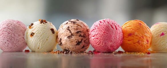 The vibrant array of ice cream scoops appealing to all taste buds