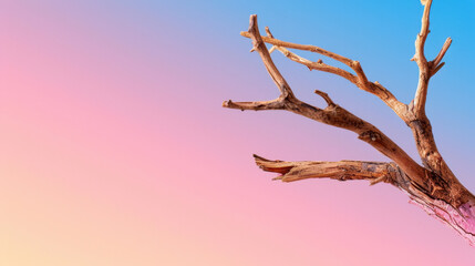 Fototapeta premium Driftwood branch on clean pastel background creates serene and calming atmosphere, perfect for nature inspired designs and artistic projects