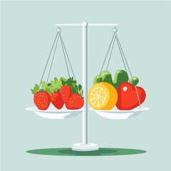 a store scale with vegetables and fruits on it. vector image