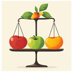 a store scale with vegetables and fruits on it. vector image