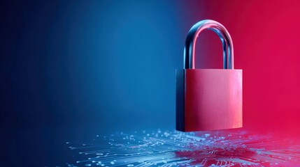Security Padlock Floating Above Digital Data Network, Illustrating Data Protection, Cybersecurity, and Information Privacy