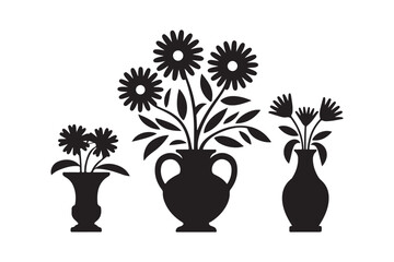 Silhouettes of flowers in vases