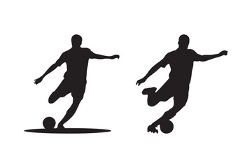 Two soccer players silhouetted kicking a soccer ball