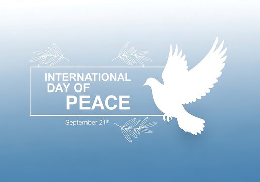 A white dove soaring against a gradient blue background symbolizing the international day of peace