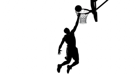 Silhouette of basketball player dunking isolated on transparent background