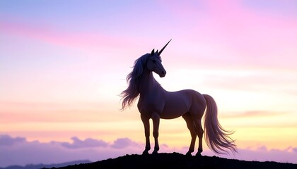 Fototapeta premium Majestic unicorn silhouette sunset