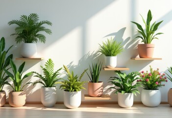 vibrant potted plants decorative colorful shelves bright indoor garden contemporary home decor, shelf, nature, foliage, greenery, flora, houseplant, vase