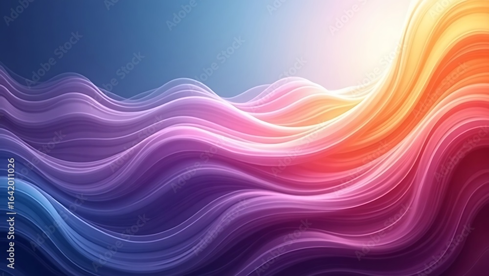 Poster best title: abstract 3d flowing waves. soft and smooth curvy shapes in a blue and orange gradient. m
