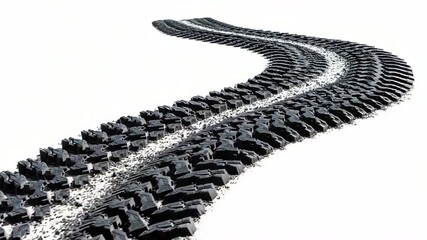 Dynamic movement of snowy tire tracks depicting winter journey and adventure