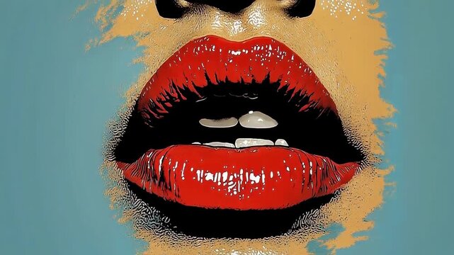 A hypnotic pop art pattern of luscious red lips moving in a seamless loop