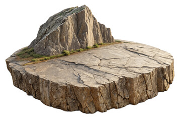 Isolated Rough-Hewn Stone Platform with Mountain Peak, Dramatic Lighting, Natural Texture