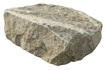 Large Rough-Hewn Granite Boulder, Isolated on White, Natural Stone Texture,  Neutral Color Palette,  Solid and Stable.