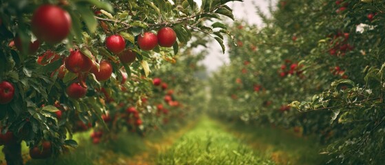 The Vibrant Apple Orchard Standing Tall in the Bountiful Green Fields