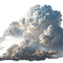 Dramatic Cumulus Cloud Formation, Isolated on White Background, Serene and Powerful Atmosphere.