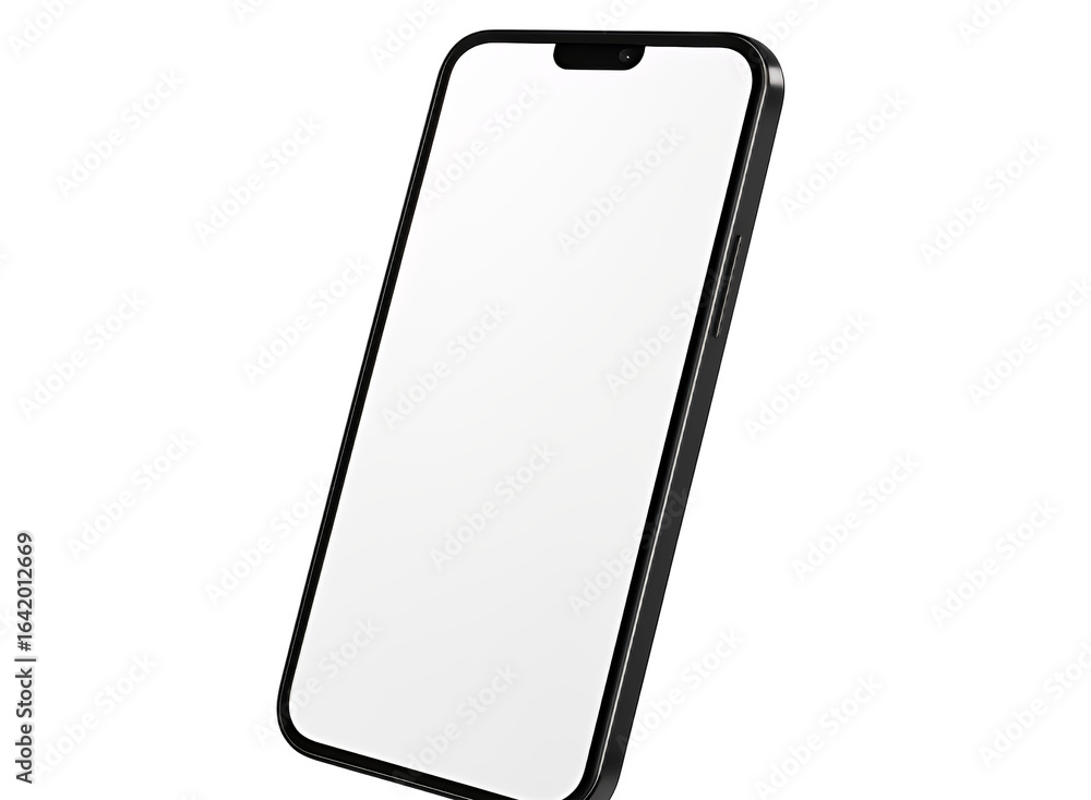 Poster modern smartphone with a blank white screen and notch at the top isolated on transparent background