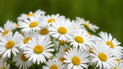 Obraz premium Fresh white daisies in full bloom, arranged beautifully against a green backdrop.