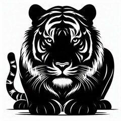 Fototapeta premium Intense black and white tiger portrait with fierce gaze