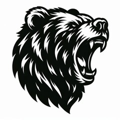 Ferocious grizzly bear head roaring with bared teeth