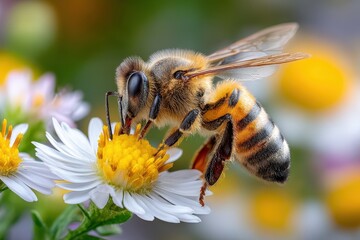 Honeybee Gathering Nectar Close Up Detailed View Floral Setting