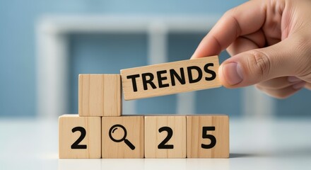 Emerging Trends Concept for 2025: Wooden Blocks Stacked with Future Vision and Business Forecast