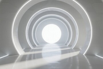 Obraz premium Futuristic Circular Corridor with Bright Central Light and Glowing Edges