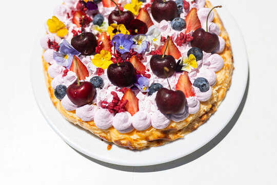 a delicious dessert with cream and fruit