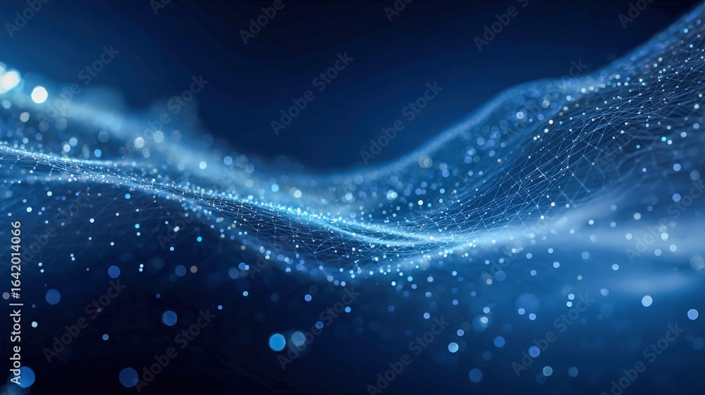 Leinwandbilder abstract network wave: blue particle flow background for technology, science and data visualization