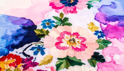 Embroidered floral fabric pattern