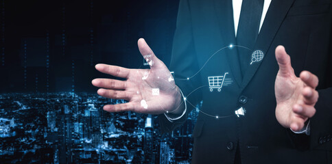Omnichannel marketing journey showing interaction across media, email, messaging, mobile,...