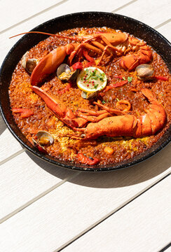 a paella on a table