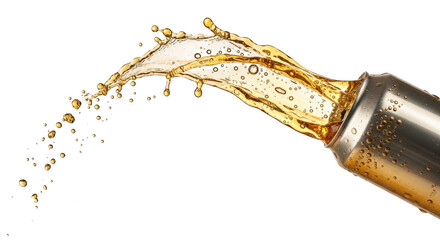 Soda can splashing liquid isolated on transparent background